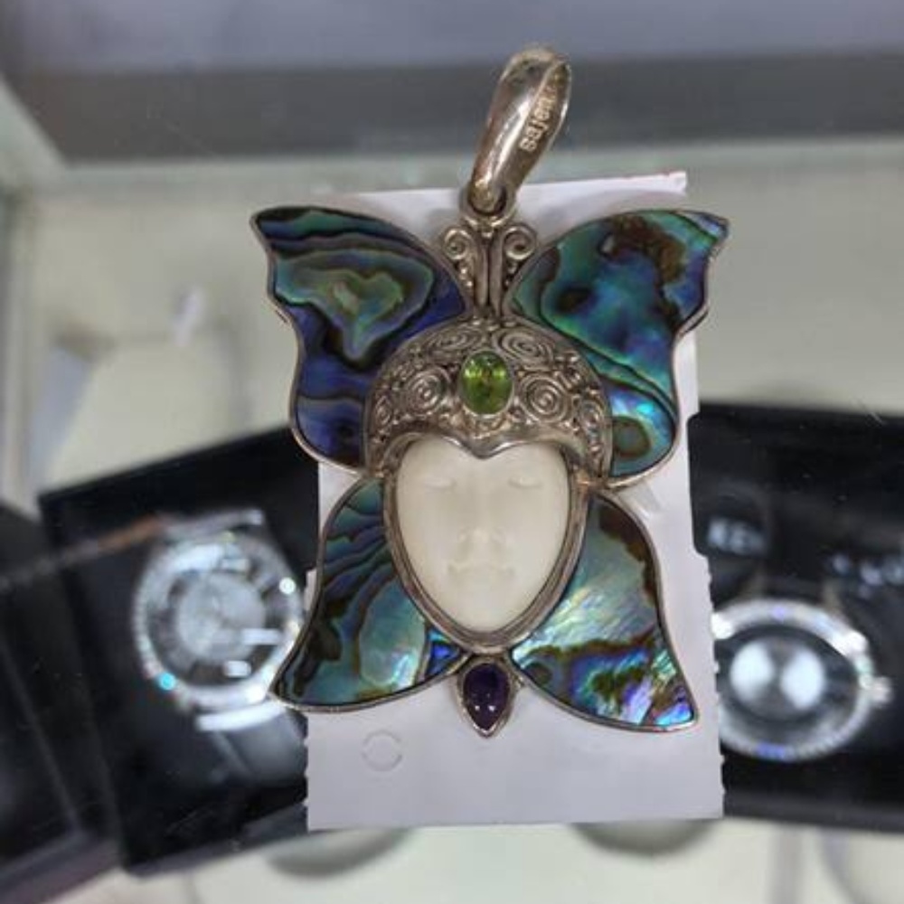 Sterling Silver Face Brooch Pendant